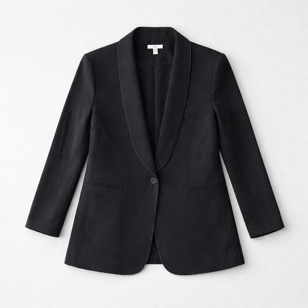 Halston Black Shawl Collar Blazer Ball Chain Trim Single Button Jacket Womens M